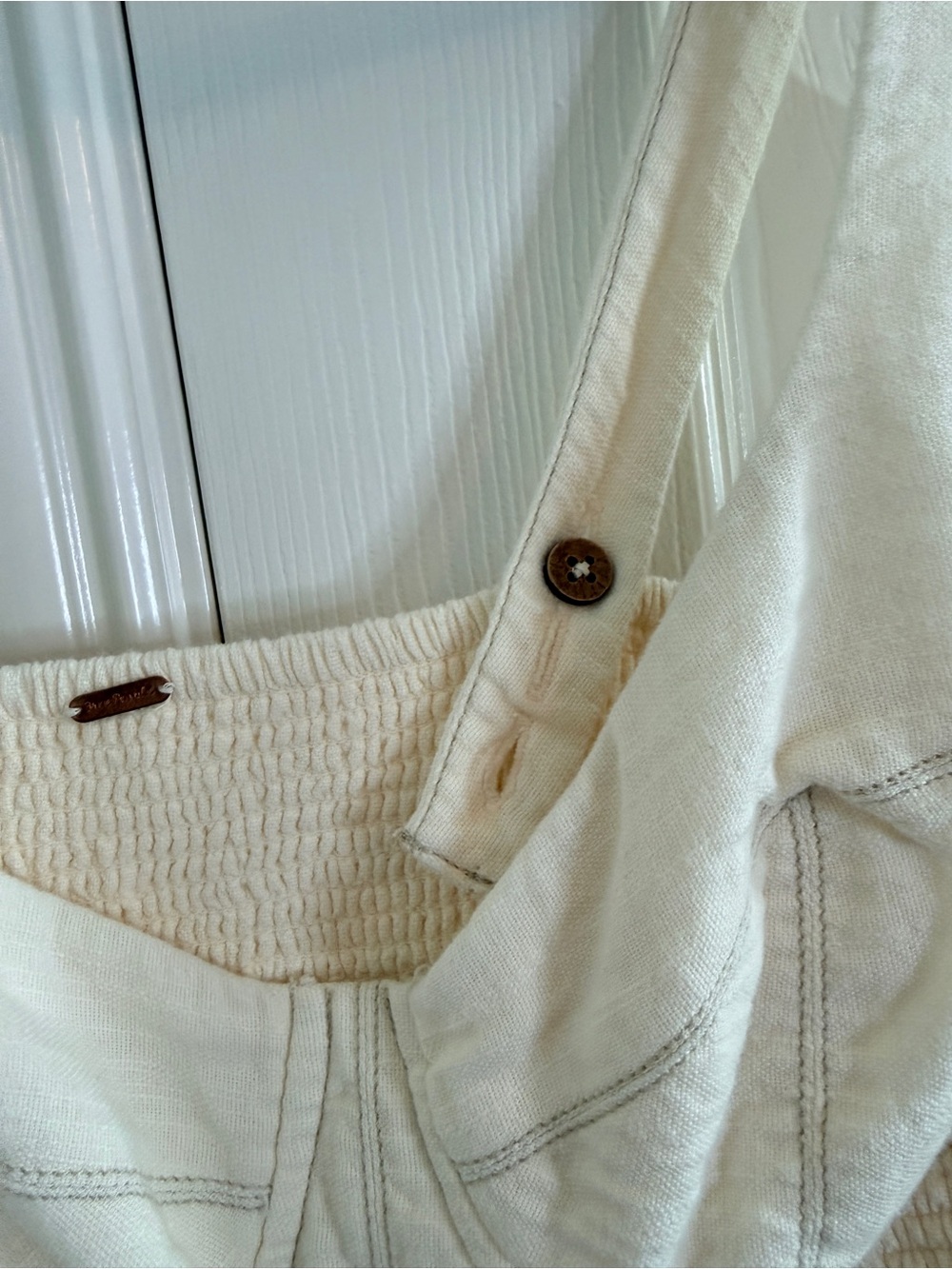 Free People Delilah Romper Dress Cream  Smocked Boho Cottagecore Large - Picture 4 of 10